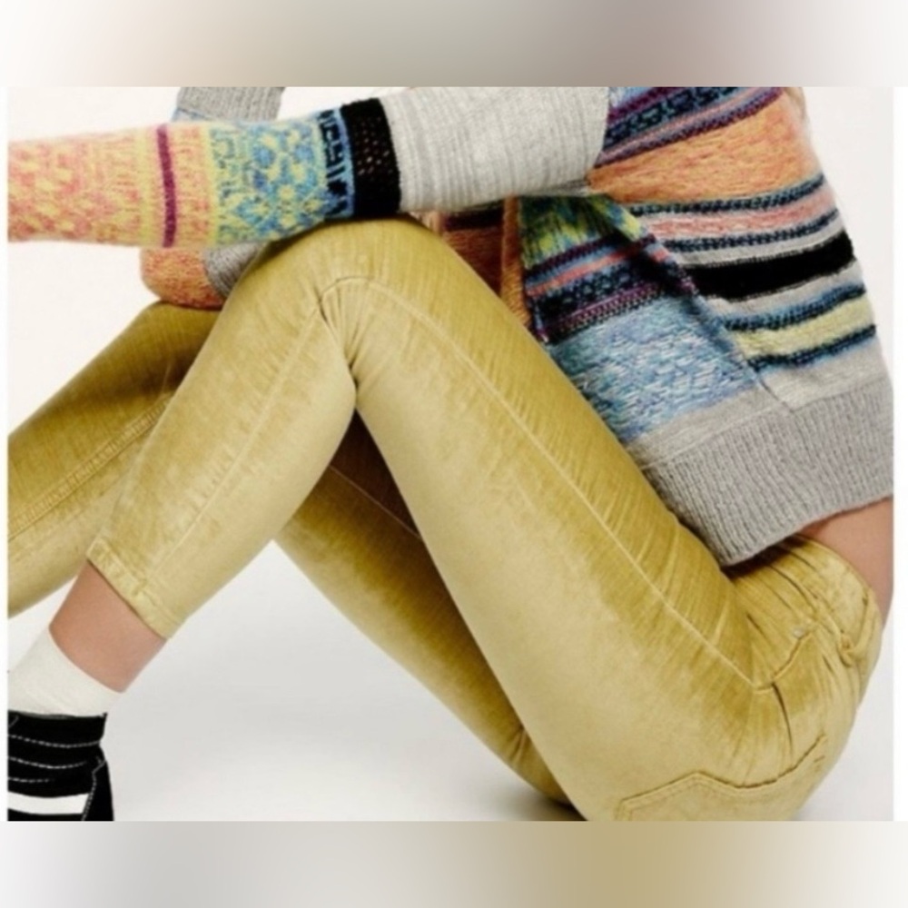 Free People Mustard Yellow Velvet Skinny Pants